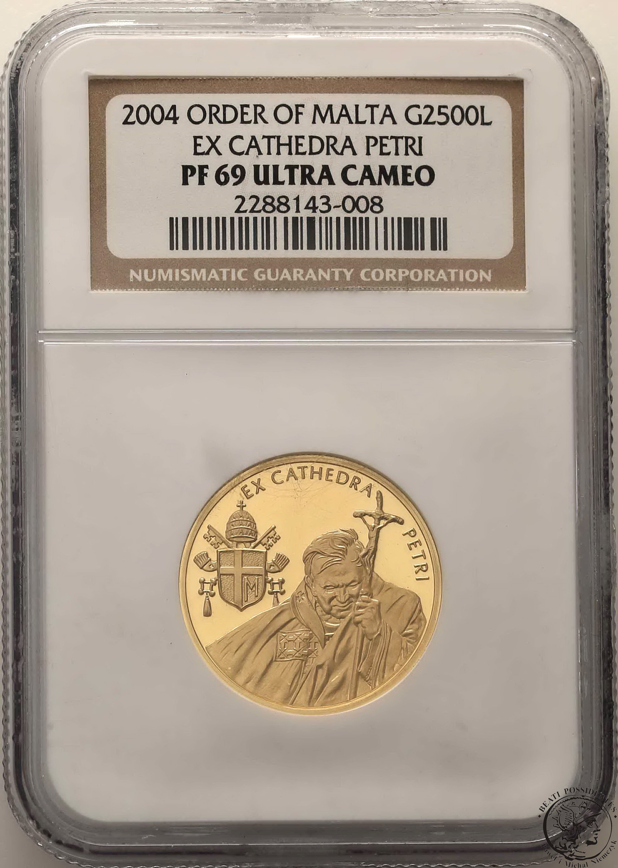 Malta 2500 lirów 2004 Jan Paweł II Ex Catedra Petri NGC PF69 ULTRA CAMEO (MAX)